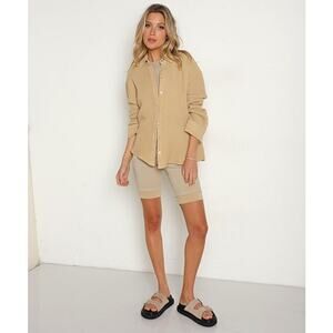 Donni. Beige Waffle Knit Button Down Lychee Shirt Women's Size S